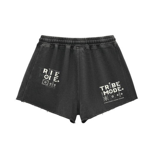 Snow Washed Raw Edge Drawstring Shorts - Tribemodeplus
