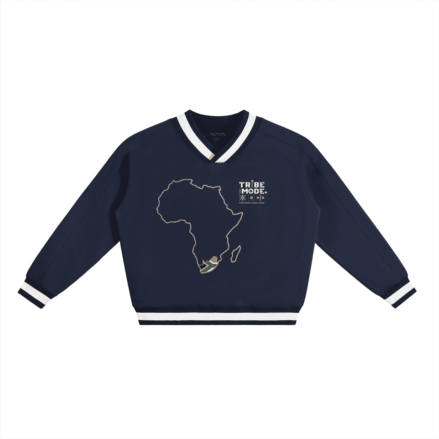 V-Neck Contrast Collar Boxy Sweatshirt - Tribemodeplus