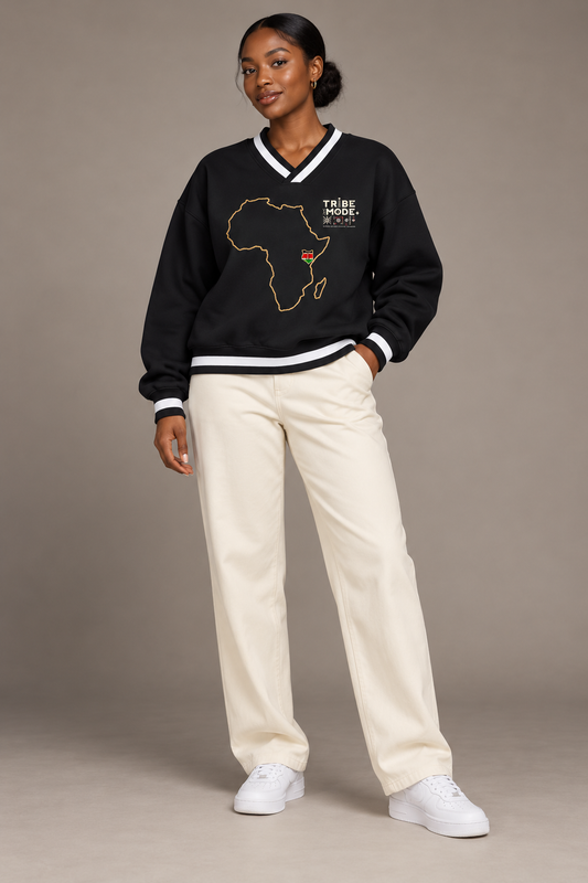 Kenya Boxy Sweatshirt — V-Neck Contrast Collar