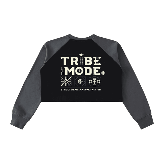 Raw-Hem Color-Block Raglan Crop Sweatshirt - Tribemodeplus