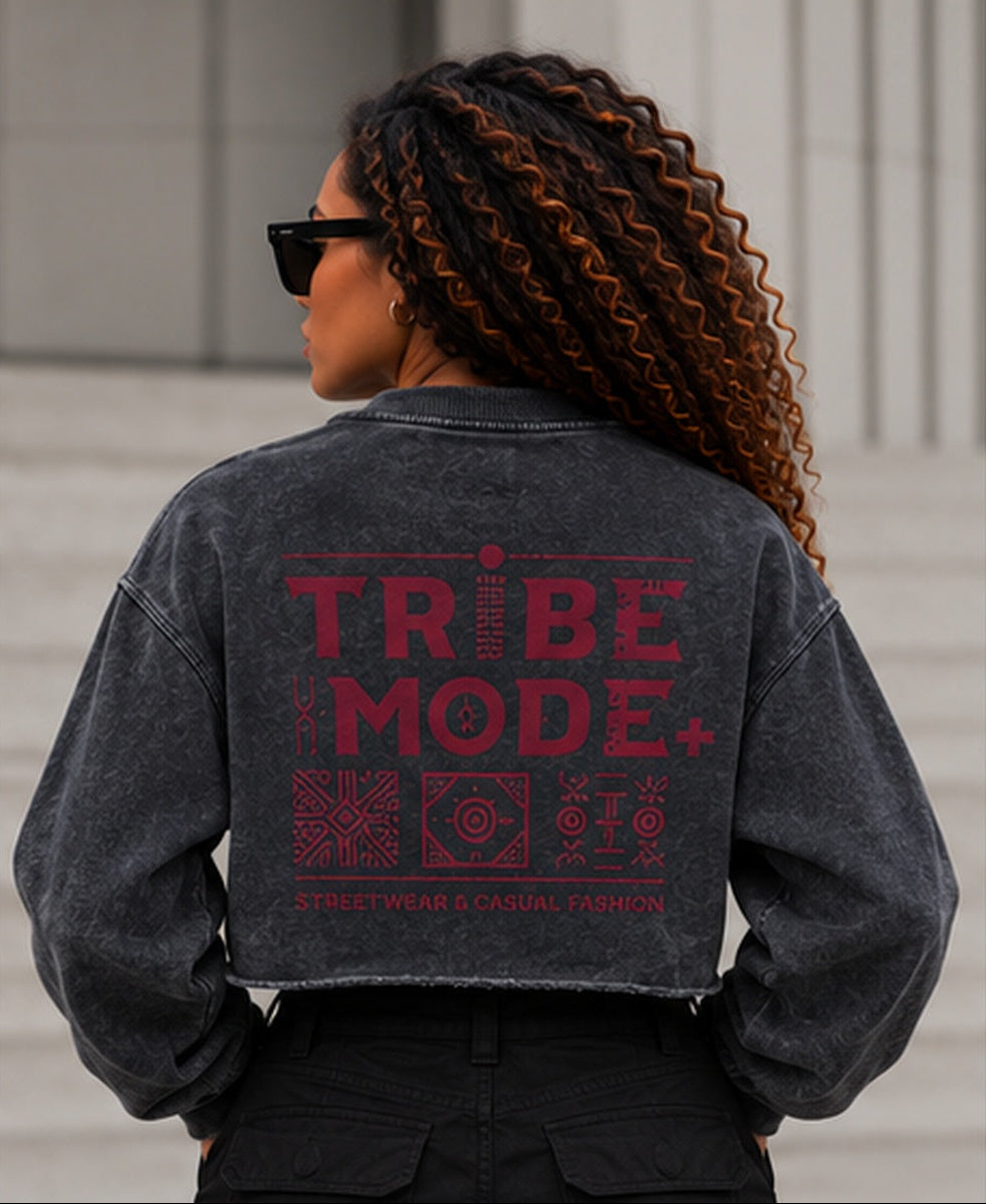 Nigeria Cropped Sweatshirt — Snow Washed Raw Edge