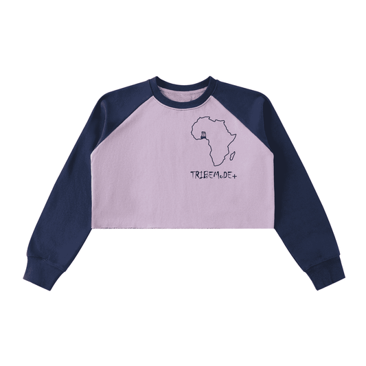 Raw-Hem Color-Block Raglan Crop Sweatshirt - Tribemodeplus