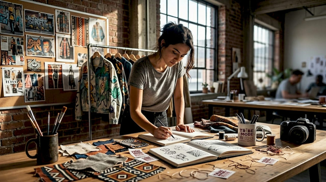 Fashion designer sketching art-inspired streetwear