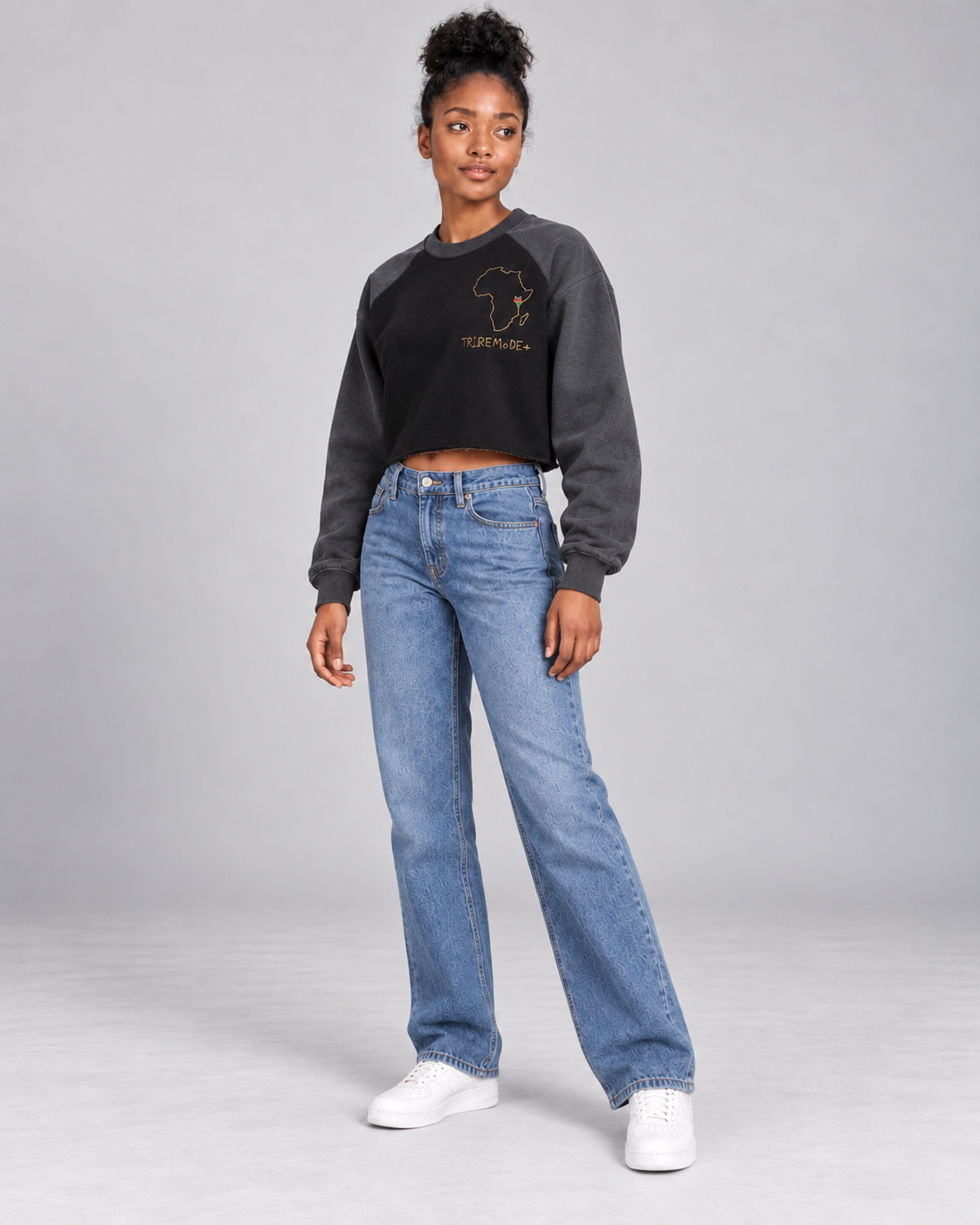 Kenya Raglan Crop Sweatshirt — Raw-Hem Color-Block