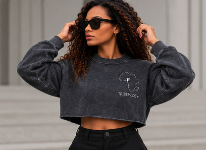 Nigeria Cropped Sweatshirt — Snow Washed Raw Edge