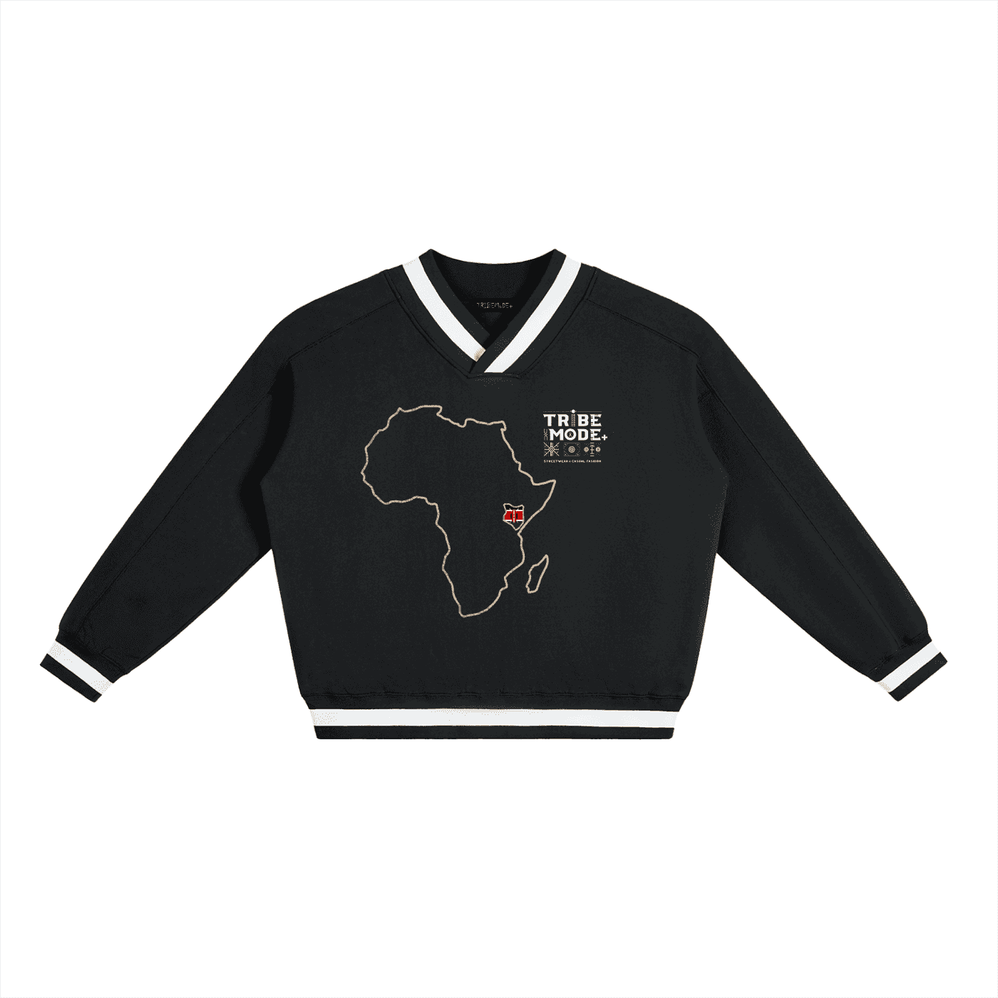 V-Neck Contrast Collar Boxy Sweatshirt - Tribemodeplus