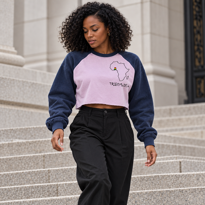 Ghana Raglan Crop Sweatshirt — Raw-Hem Color-Block