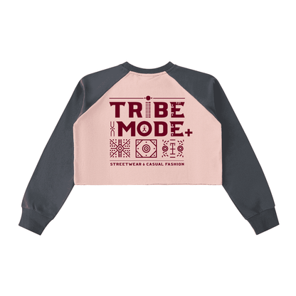 Raw-Hem Color-Block Raglan Crop Sweatshirt - Tribemodeplus