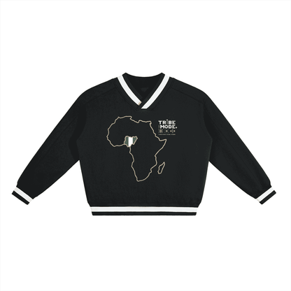 V-Neck Contrast Collar Boxy Sweatshirt - Tribemodeplus