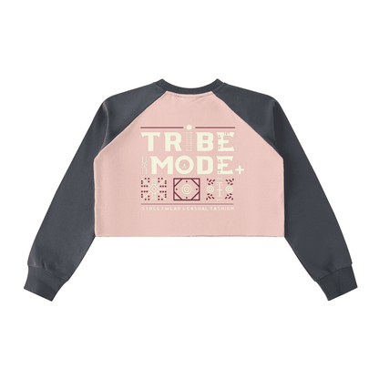 Raw-Hem Color-Block Raglan Crop Sweatshirt - Tribemodeplus