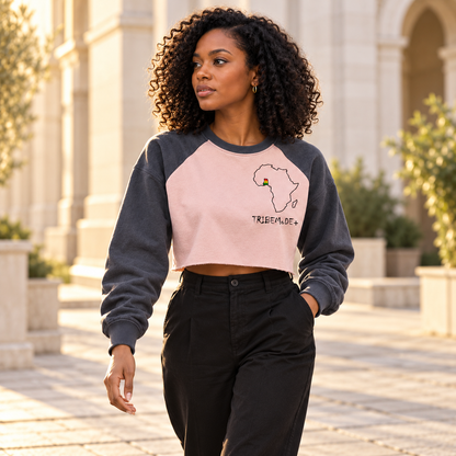 Ghana Raglan Crop Sweatshirt — Raw-Hem Color-Block