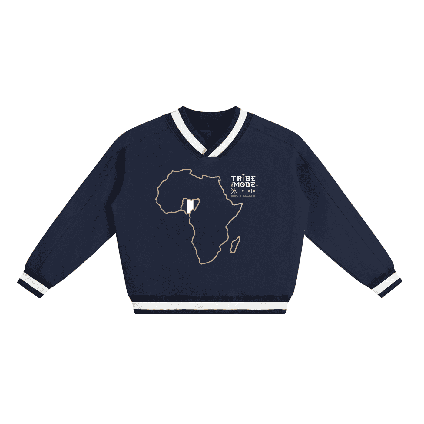 V-Neck Contrast Collar Boxy Sweatshirt - Tribemodeplus