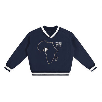 V-Neck Contrast Collar Boxy Sweatshirt - Tribemodeplus