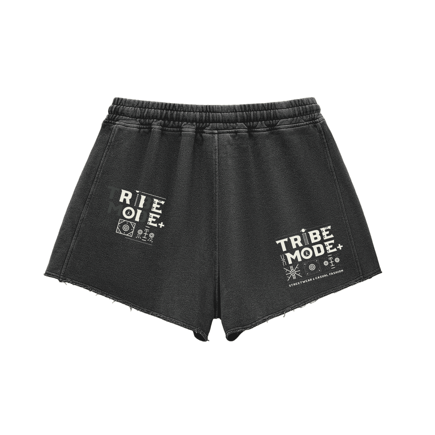 Snow Washed Raw Edge Drawstring Shorts - Tribemodeplus