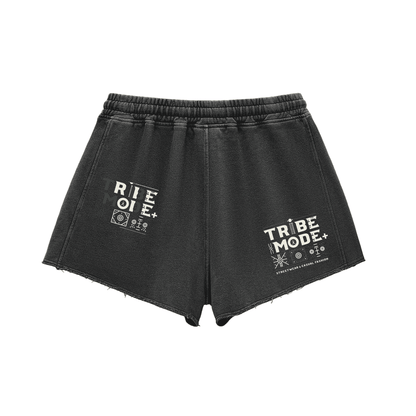 Snow Washed Raw Edge Drawstring Shorts - Tribemodeplus
