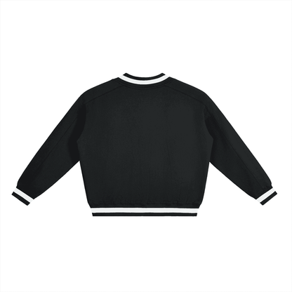 V-Neck Contrast Collar Boxy Sweatshirt - Tribemodeplus