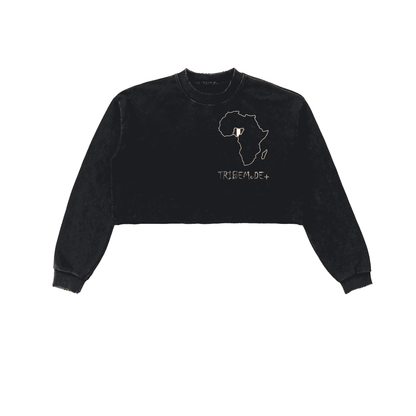 Snow Washed Raw Edge Cropped Sweatshirt - Tribemodeplus