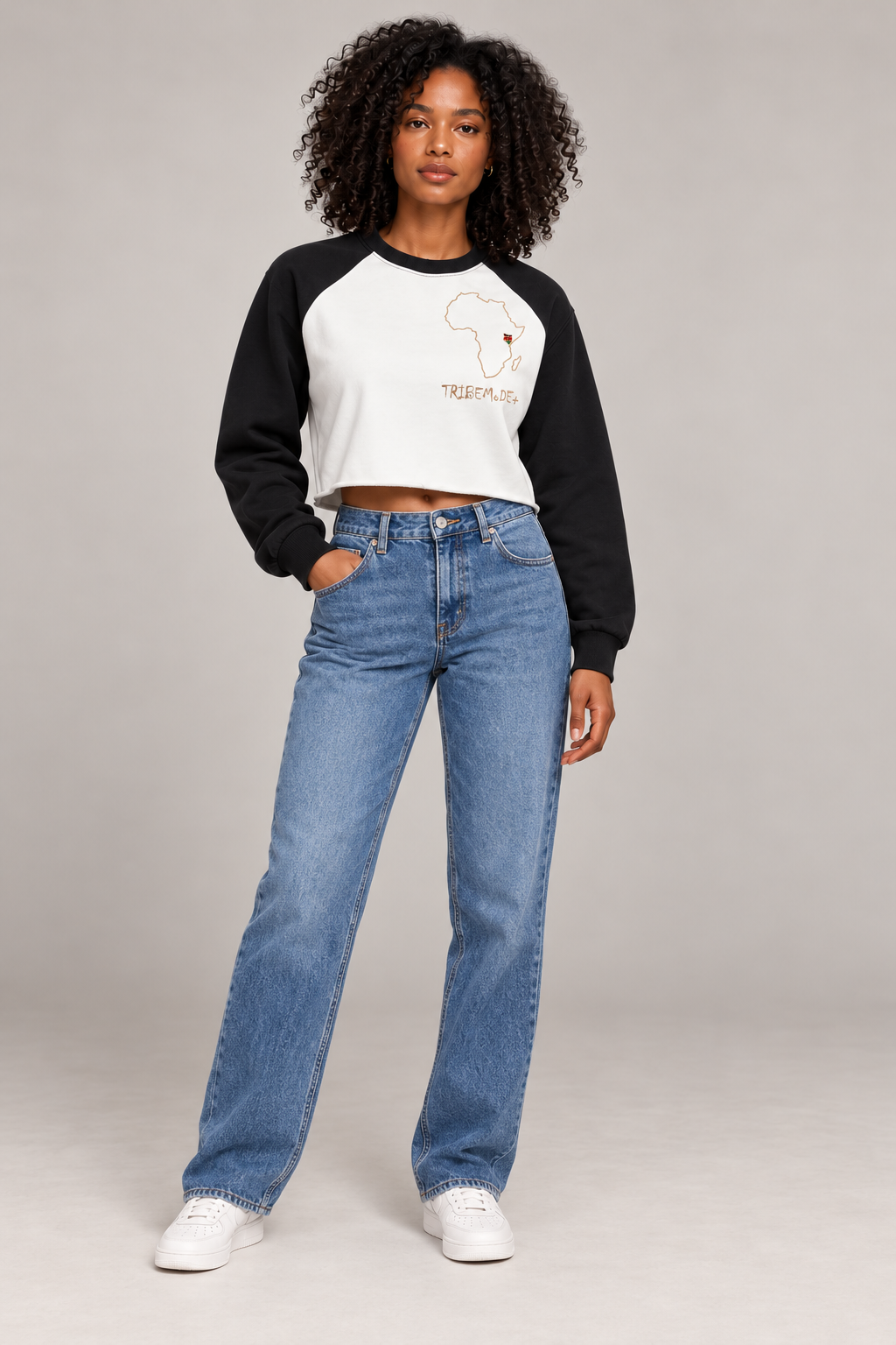 Kenya Raglan Crop Sweatshirt — Raw-Hem Color-Block
