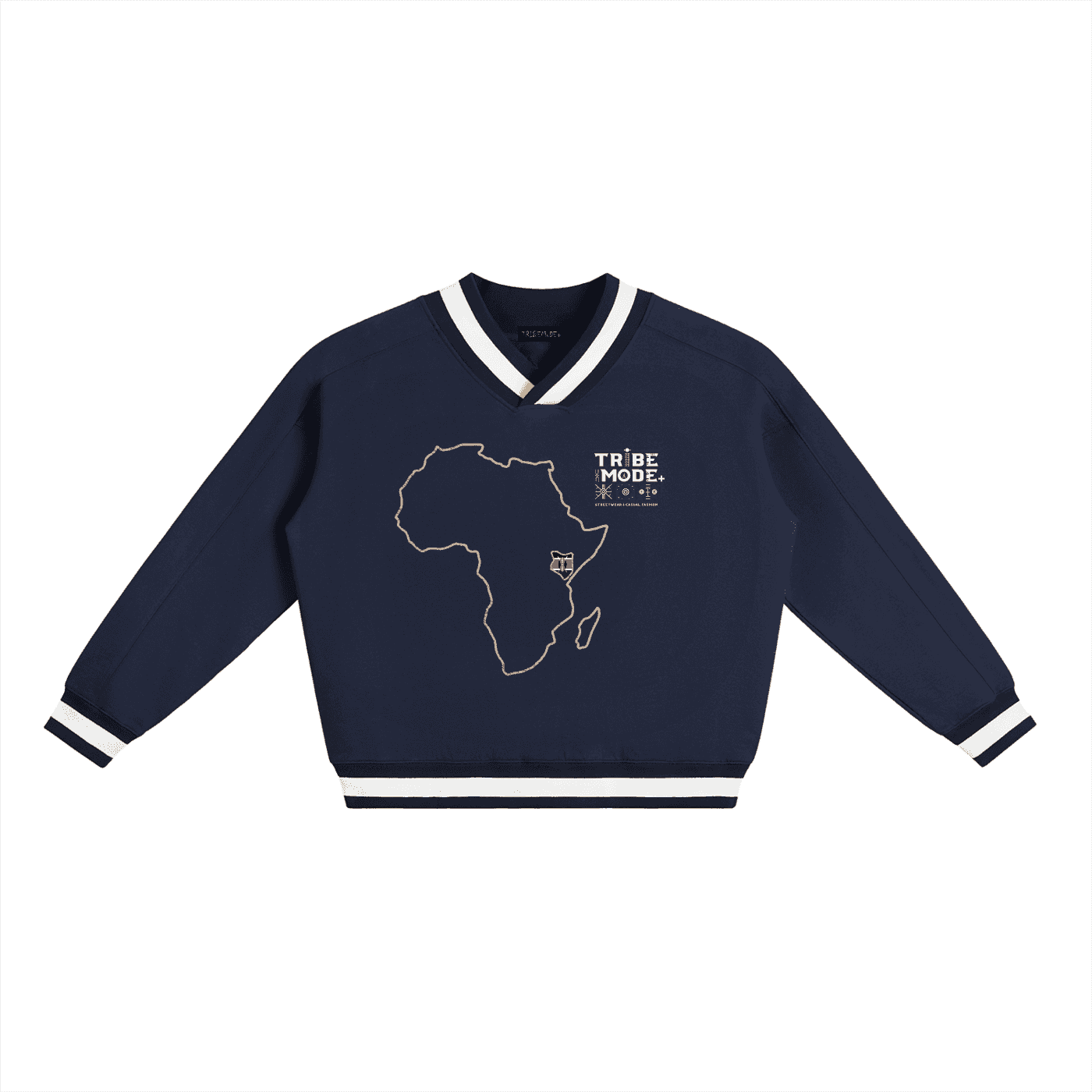 V-Neck Contrast Collar Boxy Sweatshirt - Tribemodeplus