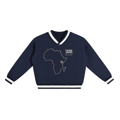 V-Neck Contrast Collar Boxy Sweatshirt - Tribemodeplus