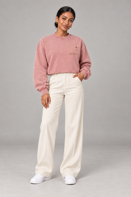 Kenya Cropped Sweatshirt — Snow Washed Raw Edge
