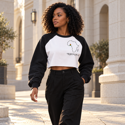 Ghana Raglan Crop Sweatshirt — Raw-Hem Color-Block