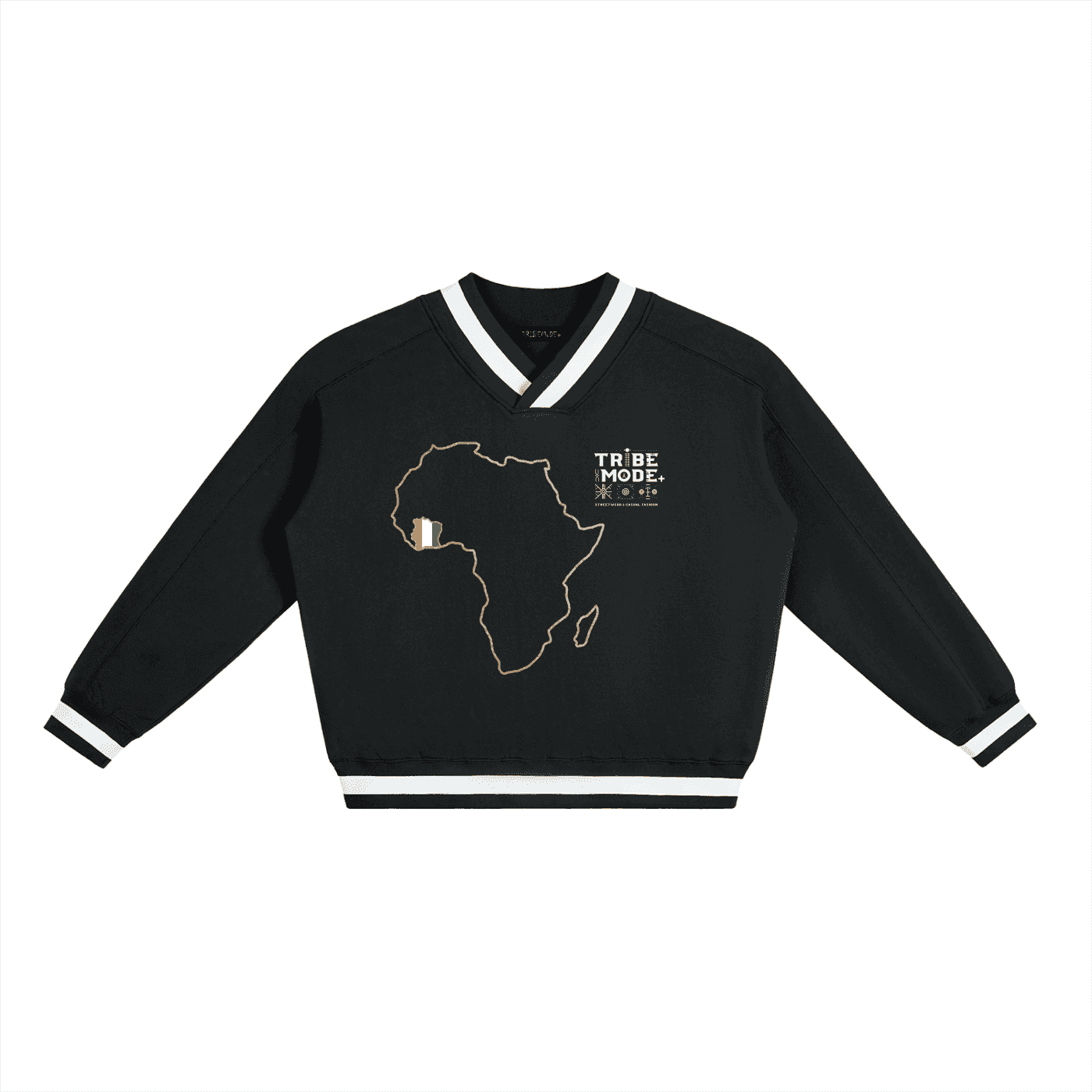 V-Neck Contrast Collar Boxy Sweatshirt - Tribemodeplus