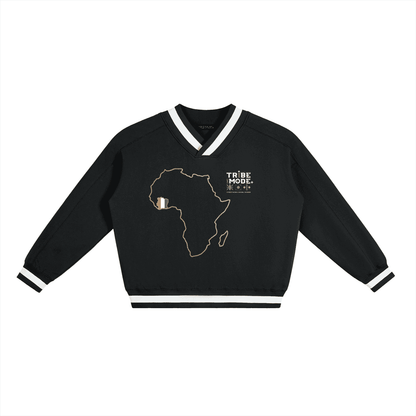V-Neck Contrast Collar Boxy Sweatshirt - Tribemodeplus
