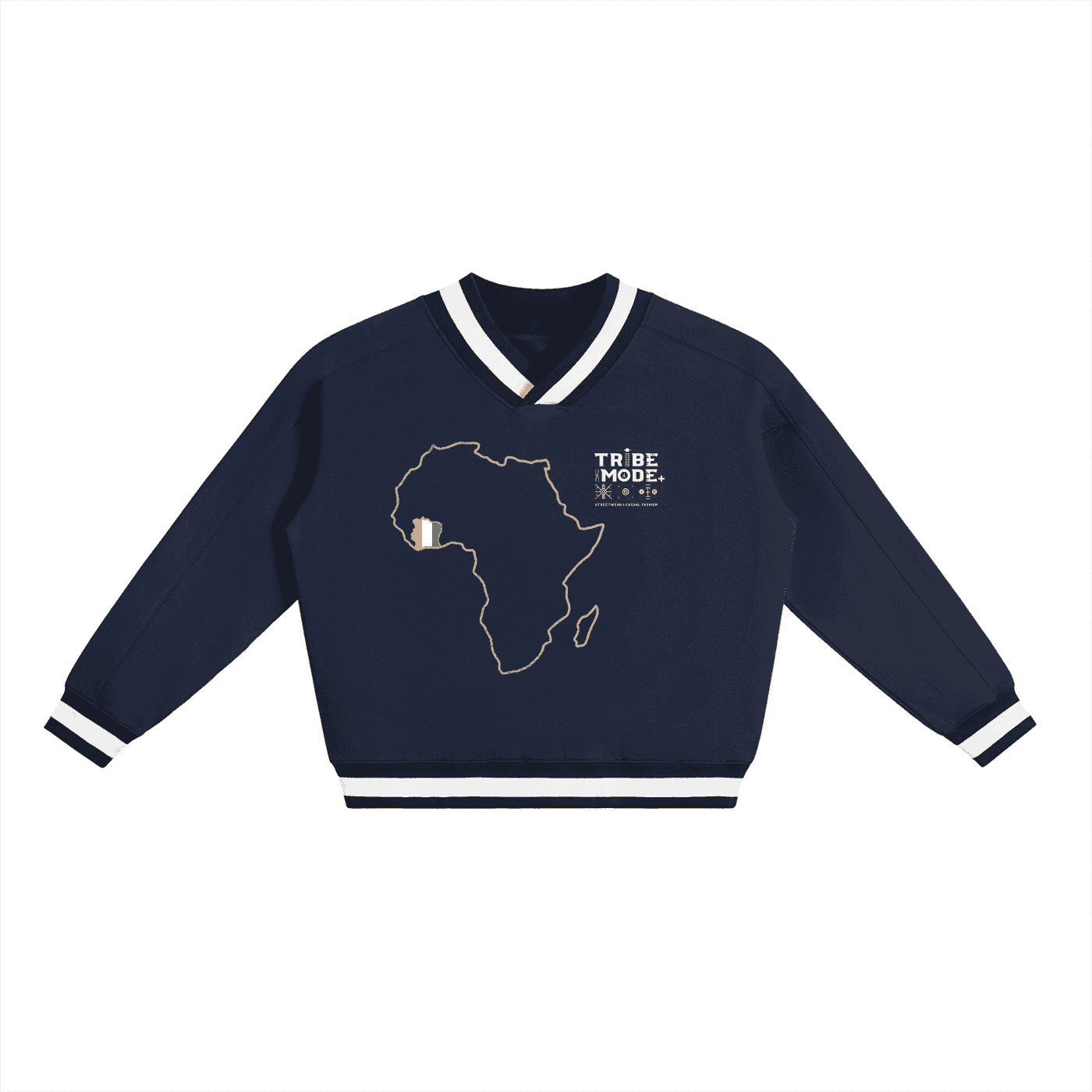 V-Neck Contrast Collar Boxy Sweatshirt - Tribemodeplus