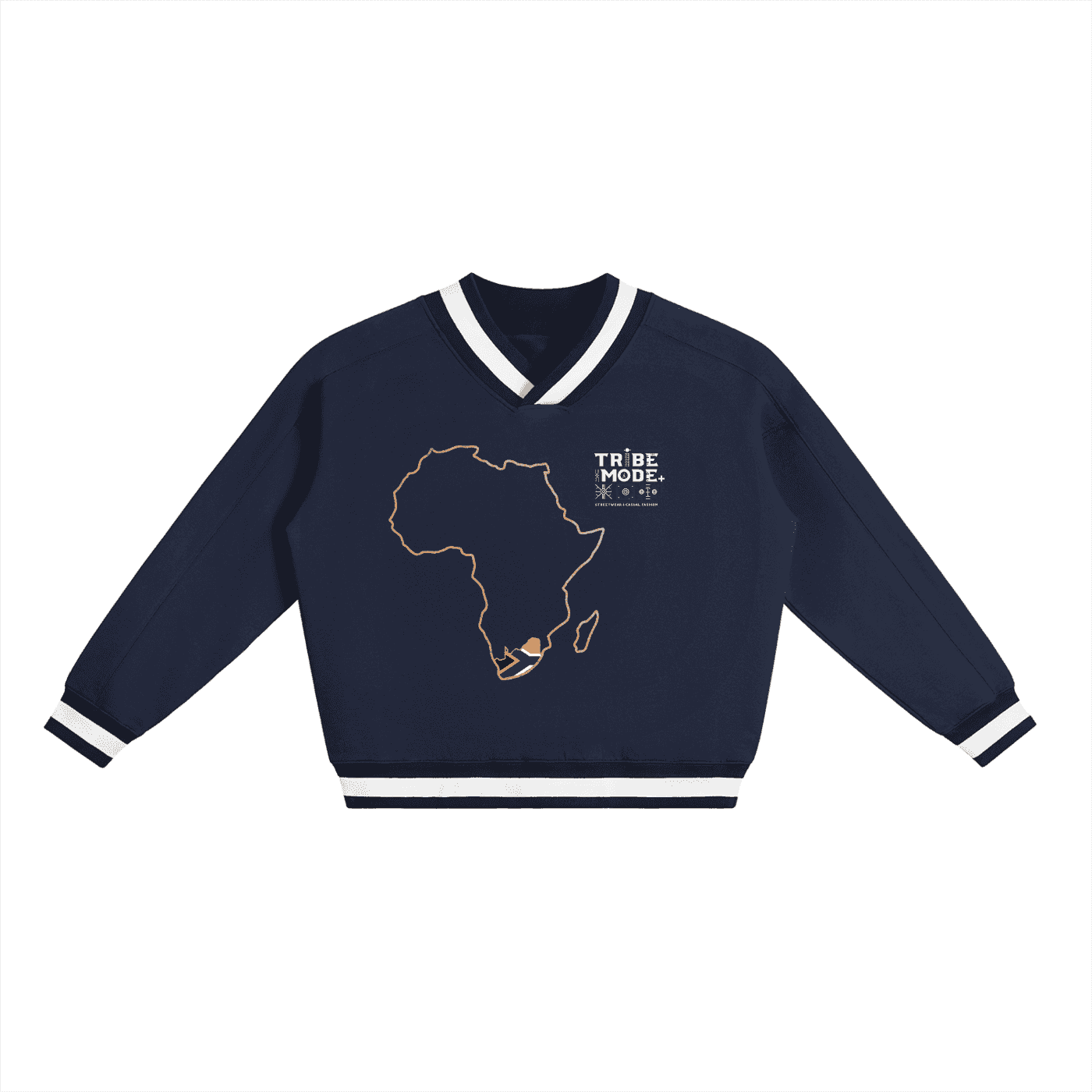 V-Neck Contrast Collar Boxy Sweatshirt - Tribemodeplus