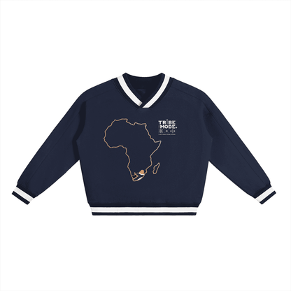 V-Neck Contrast Collar Boxy Sweatshirt - Tribemodeplus