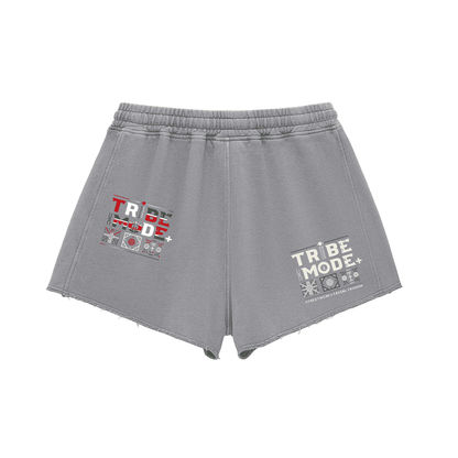 Snow Washed Raw Edge Drawstring Shorts - Tribemodeplus