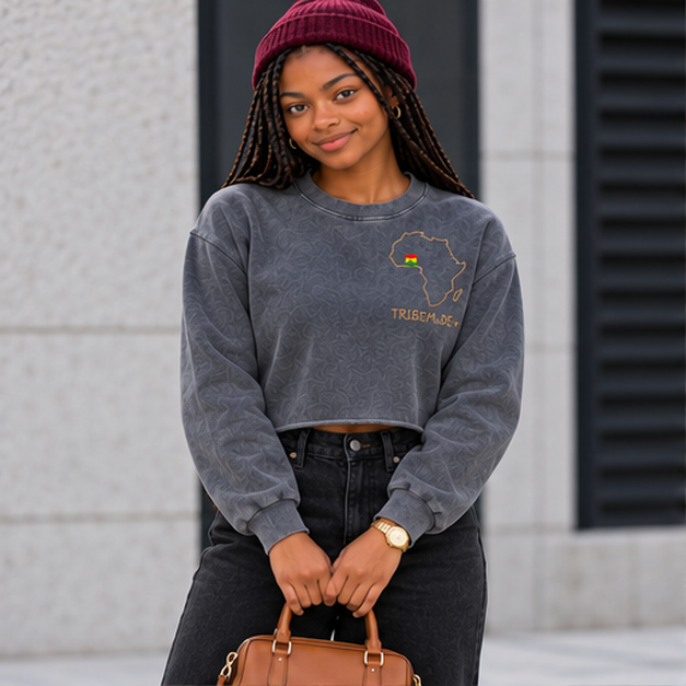 Ghana Cropped Sweatshirt  — Snow Washed Raw Edge