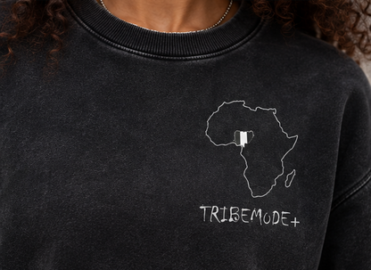 Nigeria Cropped Sweatshirt — Snow Washed Raw Edge