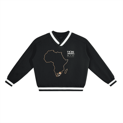 V-Neck Contrast Collar Boxy Sweatshirt - Tribemodeplus