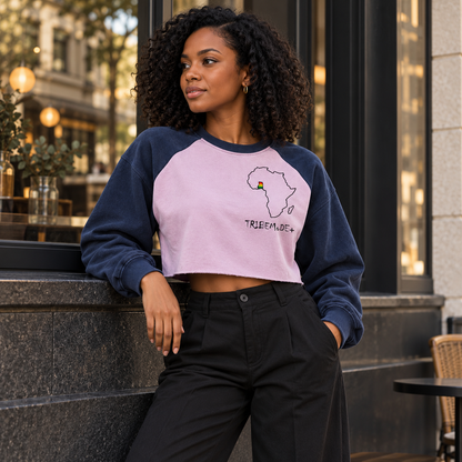 Ghana Raglan Crop Sweatshirt — Raw-Hem Color-Block