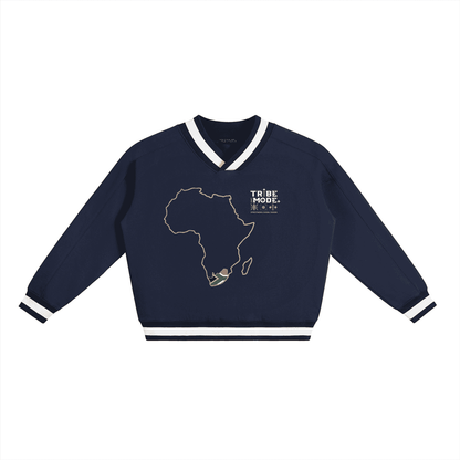 V-Neck Contrast Collar Boxy Sweatshirt - Tribemodeplus