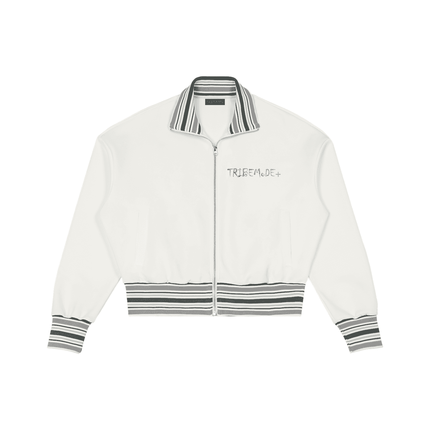 Striped Rib Collar Zip Jacket - Tribemodeplus