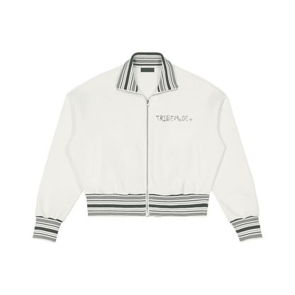 Striped Rib Collar Zip Jacket - Tribemodeplus