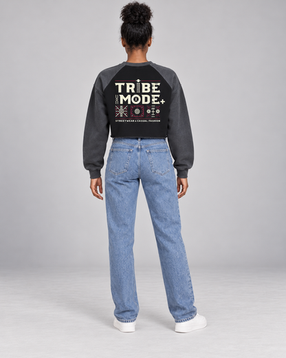Kenya Raglan Crop Sweatshirt — Raw-Hem Color-Block