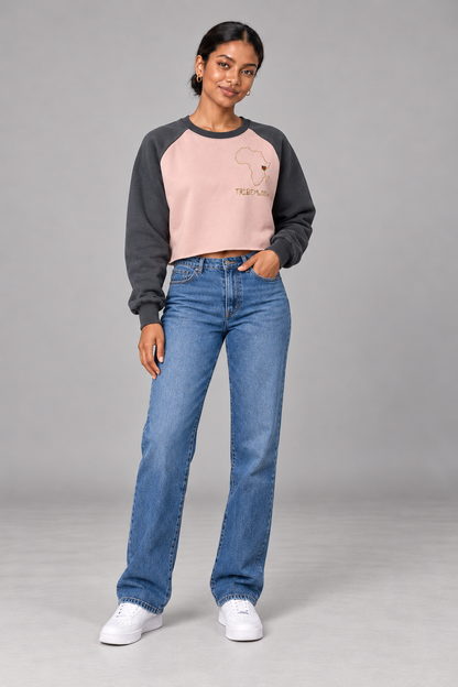 Kenya Raglan Crop Sweatshirt — Raw-Hem Color-Block