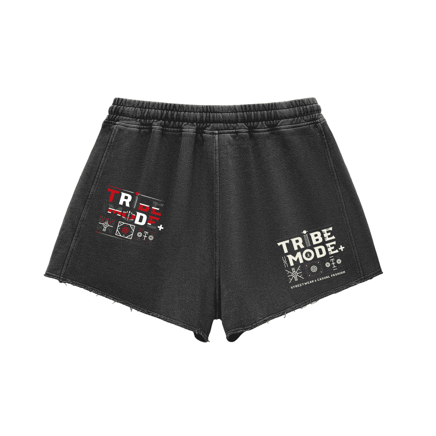 Snow Washed Raw Edge Drawstring Shorts - Tribemodeplus