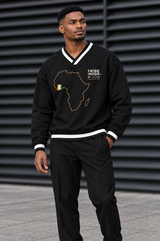 Ivory Coast Boxy Sweatshirt — V-Neck Contrast Collar