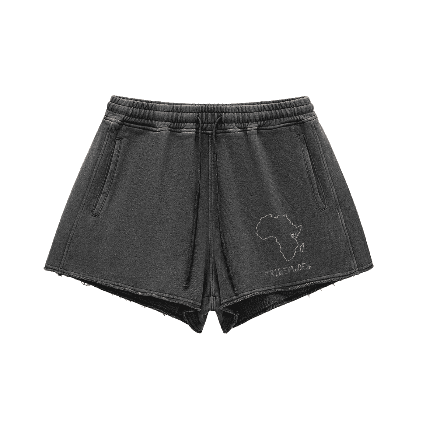 Snow Washed Raw Edge Drawstring Shorts - Tribemodeplus