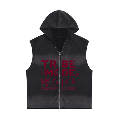 Vintage Washed Zip-Up Hooded Tank Top - Tribemodeplus