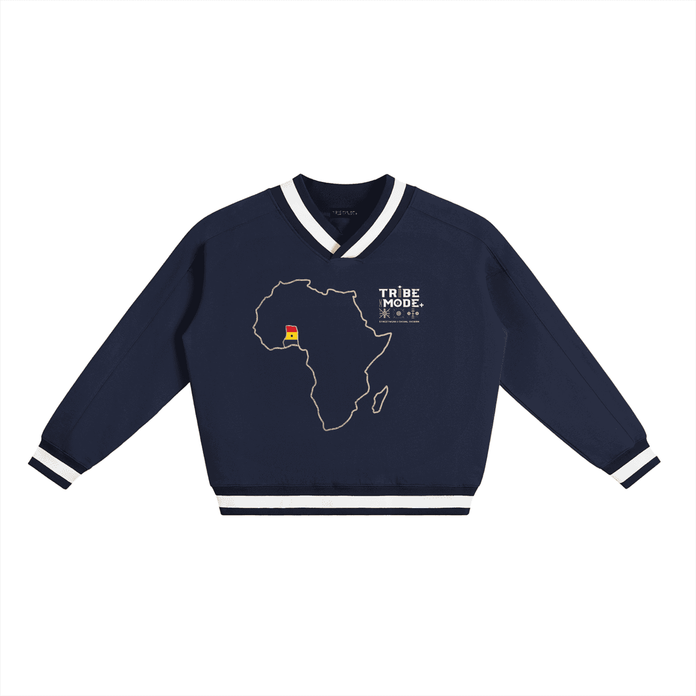 V-Neck Contrast Collar Boxy Sweatshirt - Tribemodeplus
