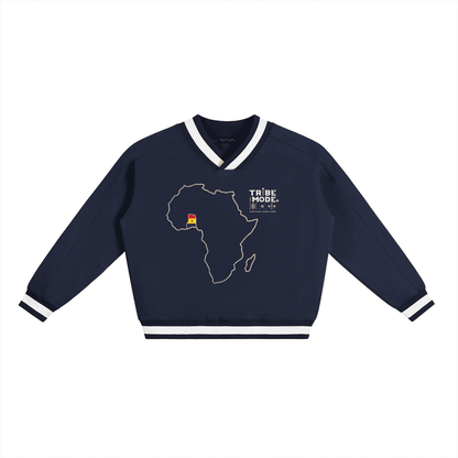 V-Neck Contrast Collar Boxy Sweatshirt - Tribemodeplus