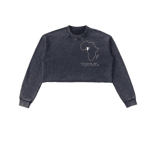 Snow Washed Raw Edge Cropped Sweatshirt - Tribemodeplus