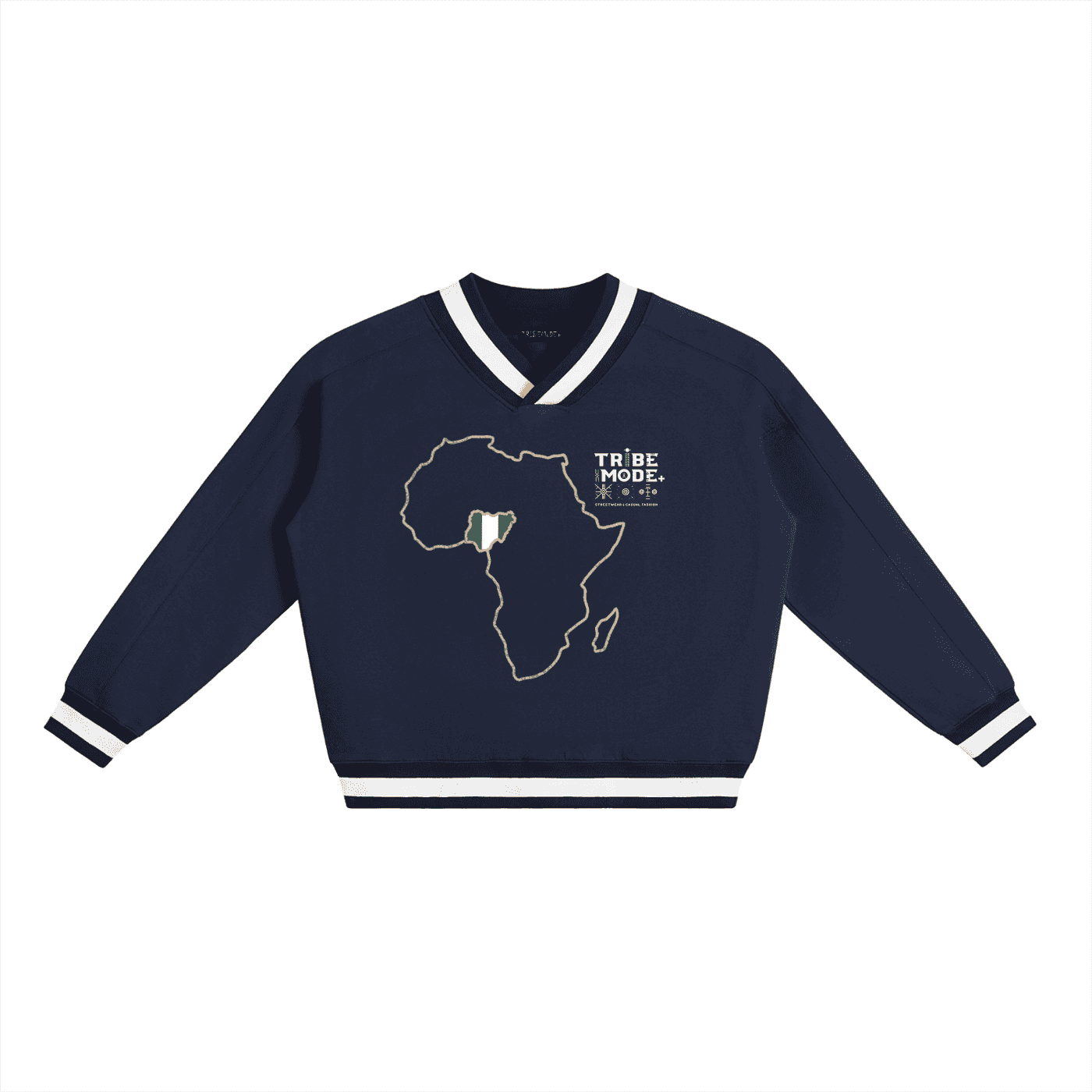 V-Neck Contrast Collar Boxy Sweatshirt - Tribemodeplus