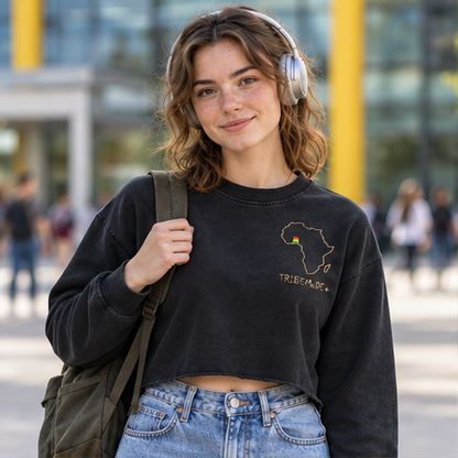 Ghana Cropped Sweatshirt  — Snow Washed Raw Edge